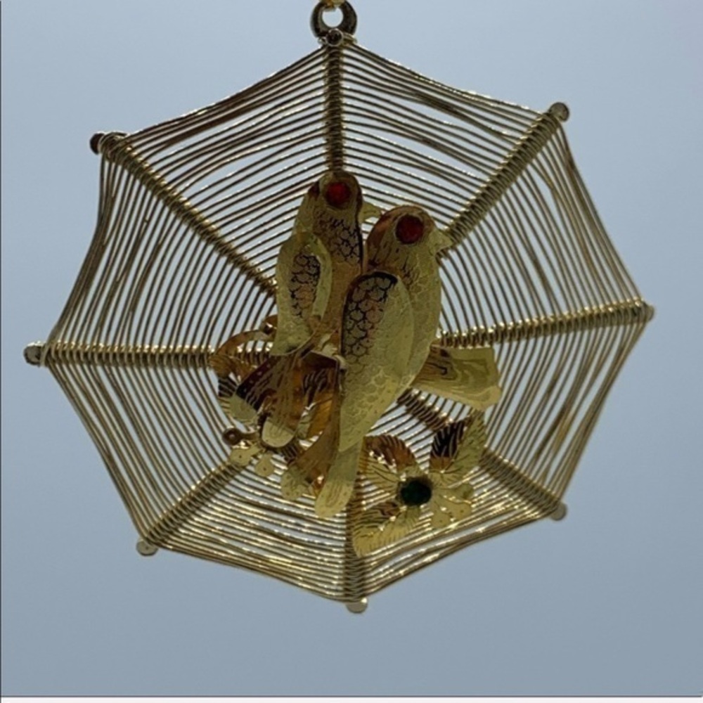 Vintage birds in spider web gold fashion necklace